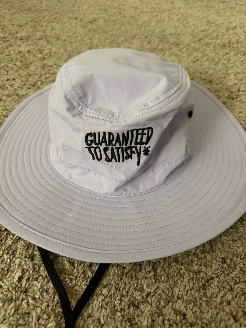 Dutch Bros Light Purple Bucket Hat with Black 'Guaranteed To Satisfy' Embroidery